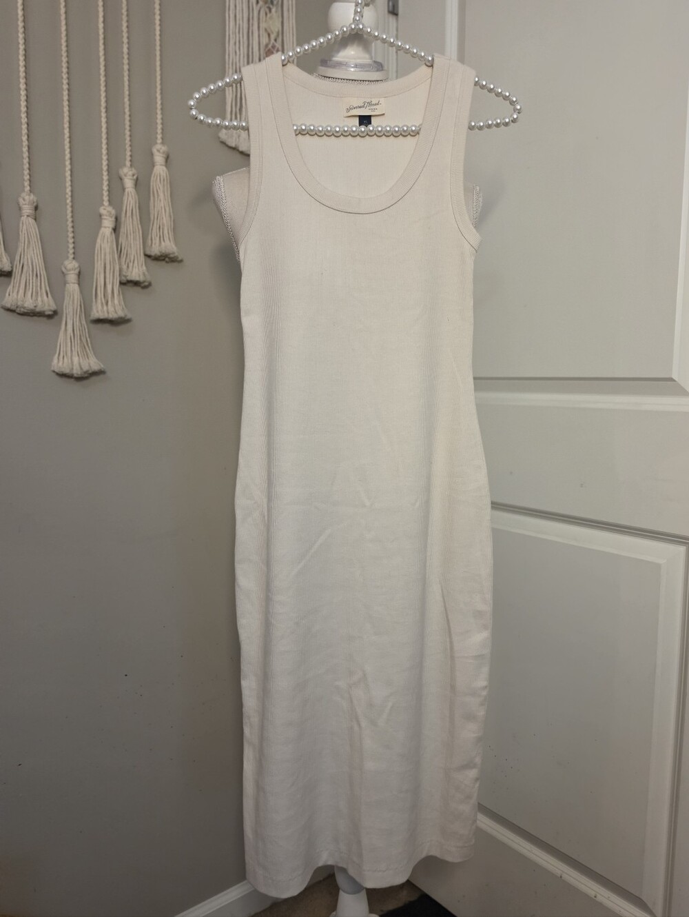 Sleeveless Cream Midi Dress - Classic Ribbed Tank Style